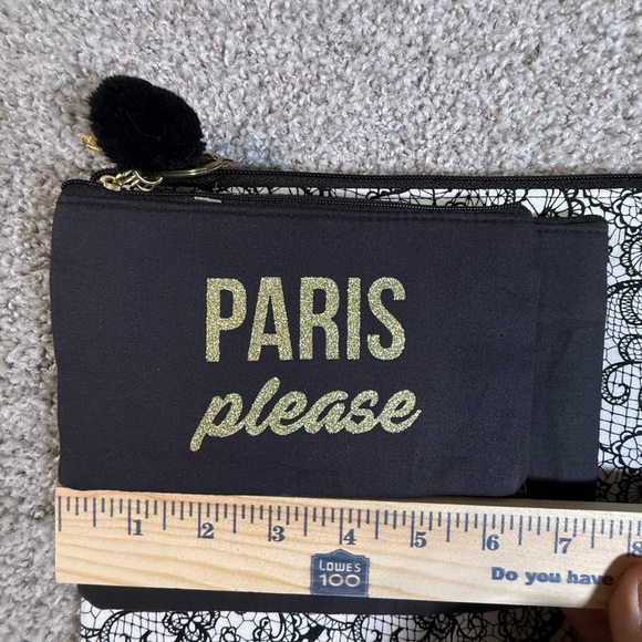 3-Pack Paris Travel Cosmetic Bag Set – “Paris Please” Black & Lace Design - Picture 6 of 9